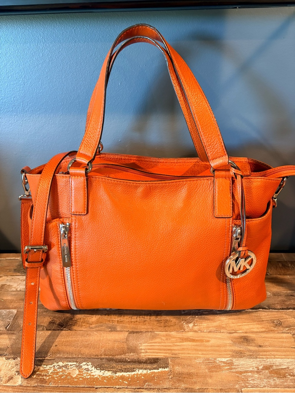 Michael Kors Bright Orange Leather Satchel with MK Charm